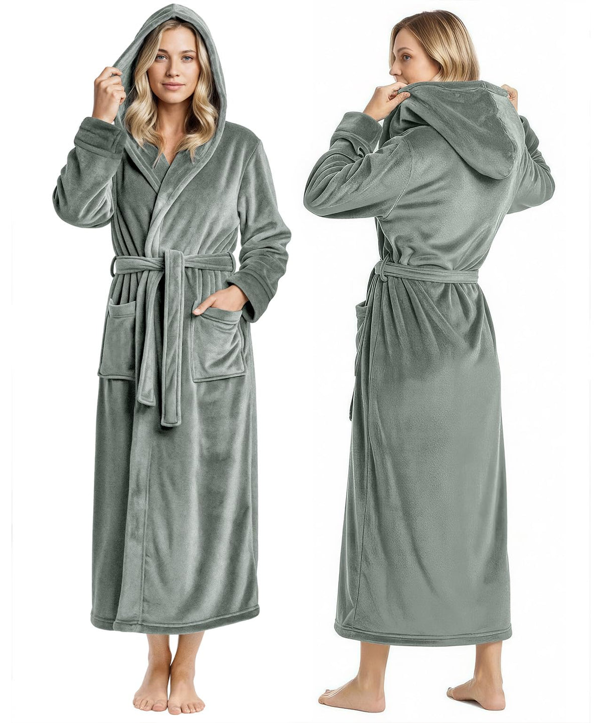 Women’s Fleece Hooded Bathrobe, Super Soft Plush Dressing Gown & Cozy Loungewear for Home, Spa & Winter Comfort