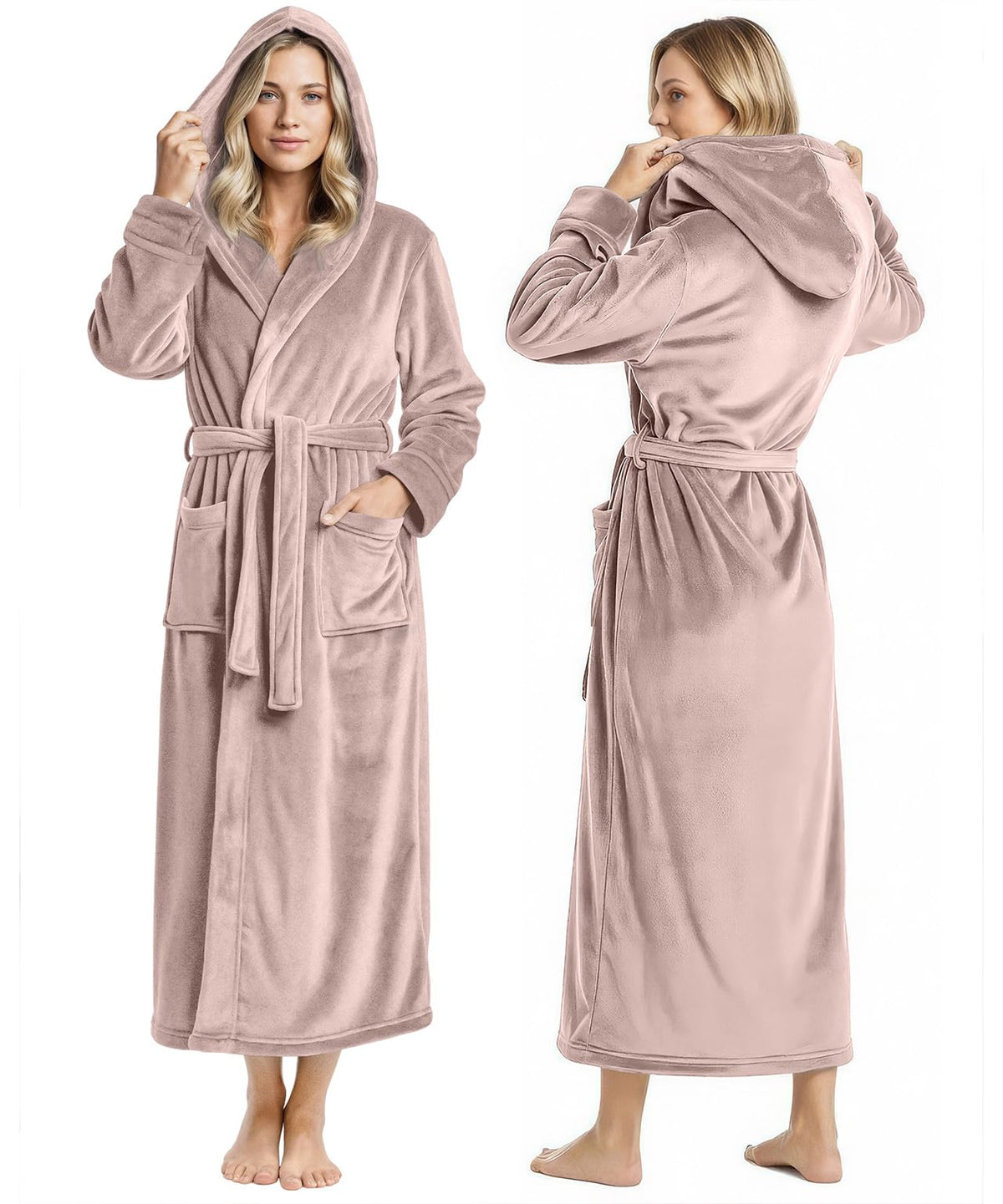 Women’s Fleece Hooded Bathrobe, Super Soft Plush Dressing Gown & Cozy Loungewear for Home, Spa & Winter Comfort