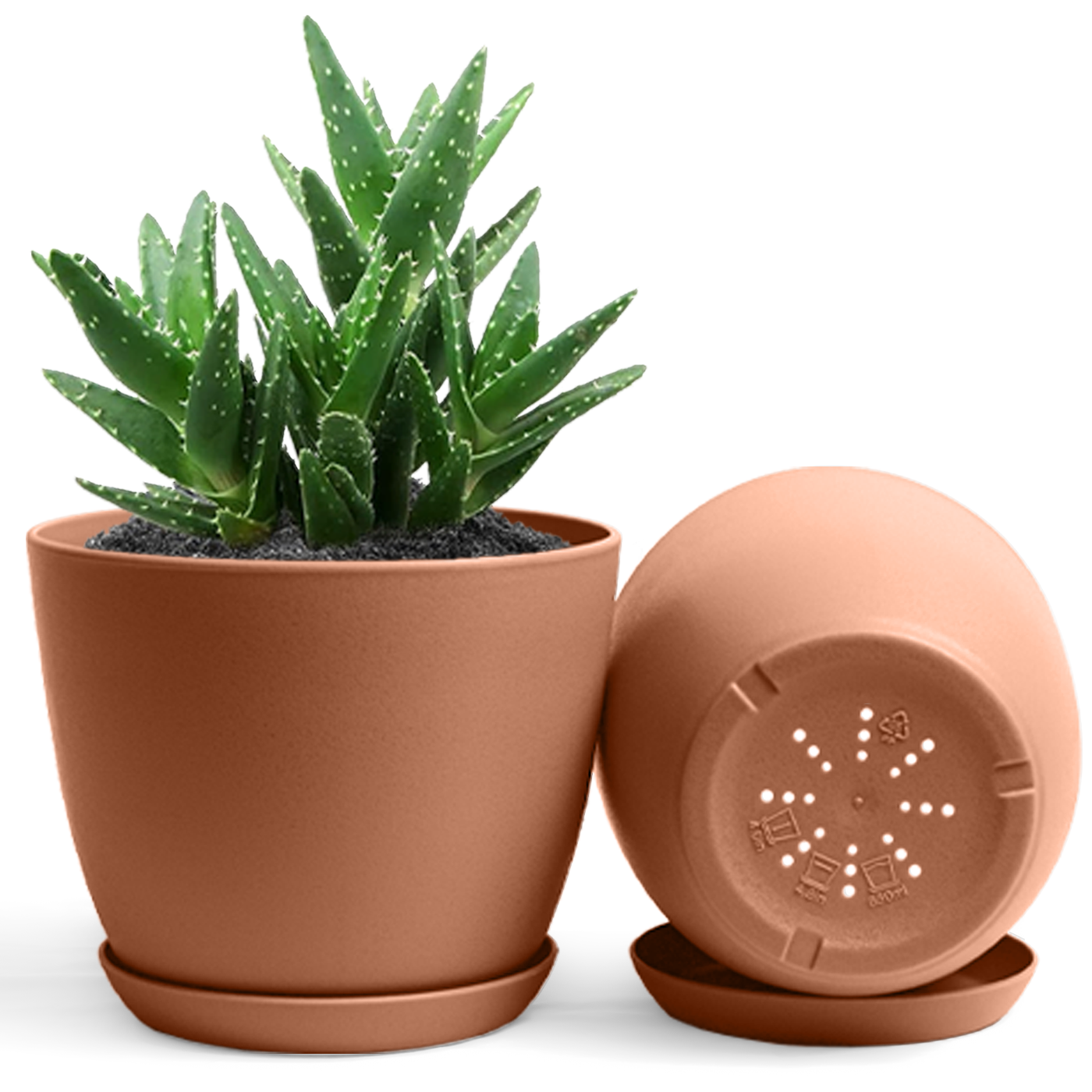 Decorative Flower Pots with Drainage - Pack of 2 Plastic Planters for Indoor Plants