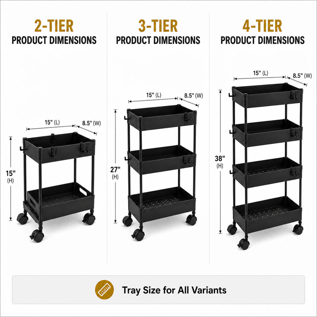 Rolling Utility Storage Organizer Cart | 2, 3 & 4 Tier
