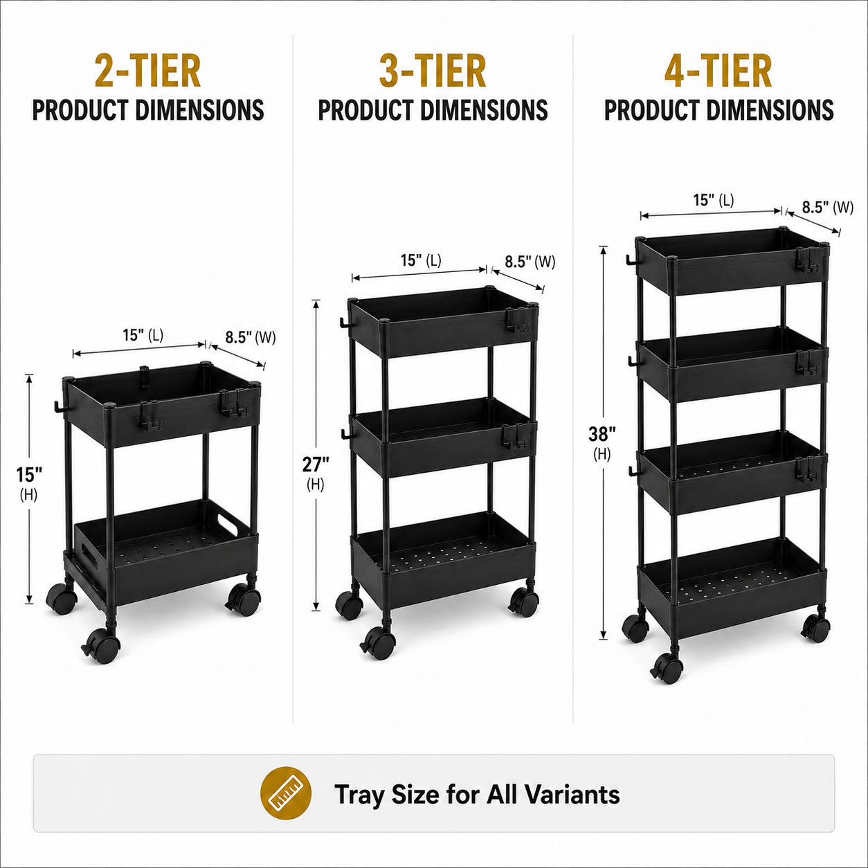 Rolling Utility Storage Organizer Cart | 2, 3 & 4 Tier