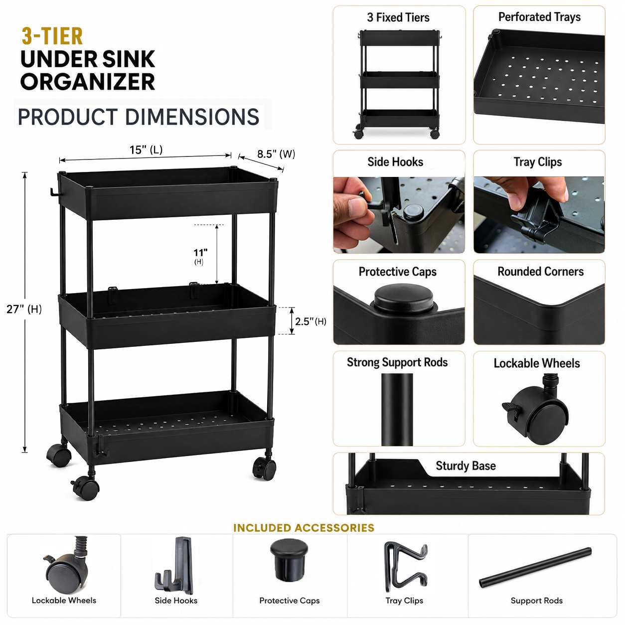 Rolling Utility Storage Organizer Cart | 2, 3 & 4 Tier