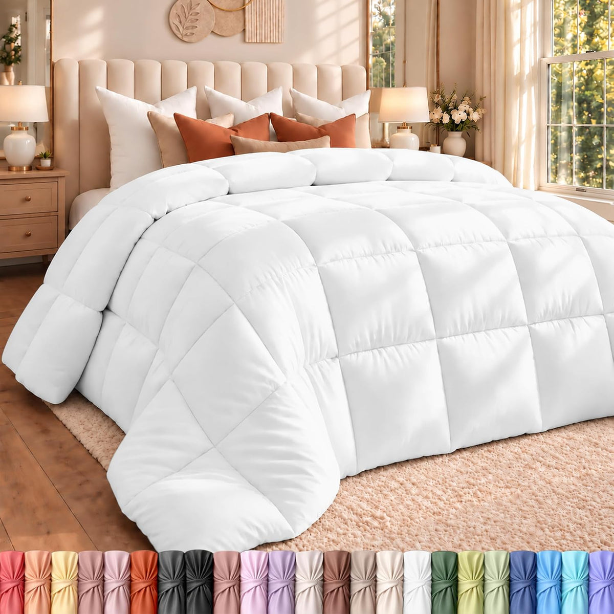 Ultra Soft Comforter Razai Down Alternative Duvet Insert, Box Stitched Siliconized Fiberfill All Season Bedding for Single, Queen & King