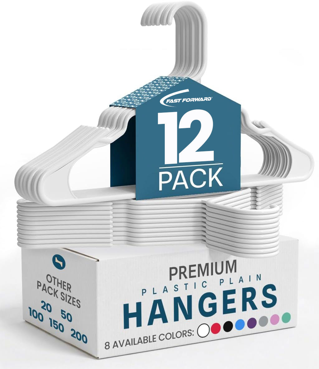 Plastic Hangers for Clothes Pack of 12, Space Saving Notched Wardrobe Hangers for Shirts, Dresses & Daily Use