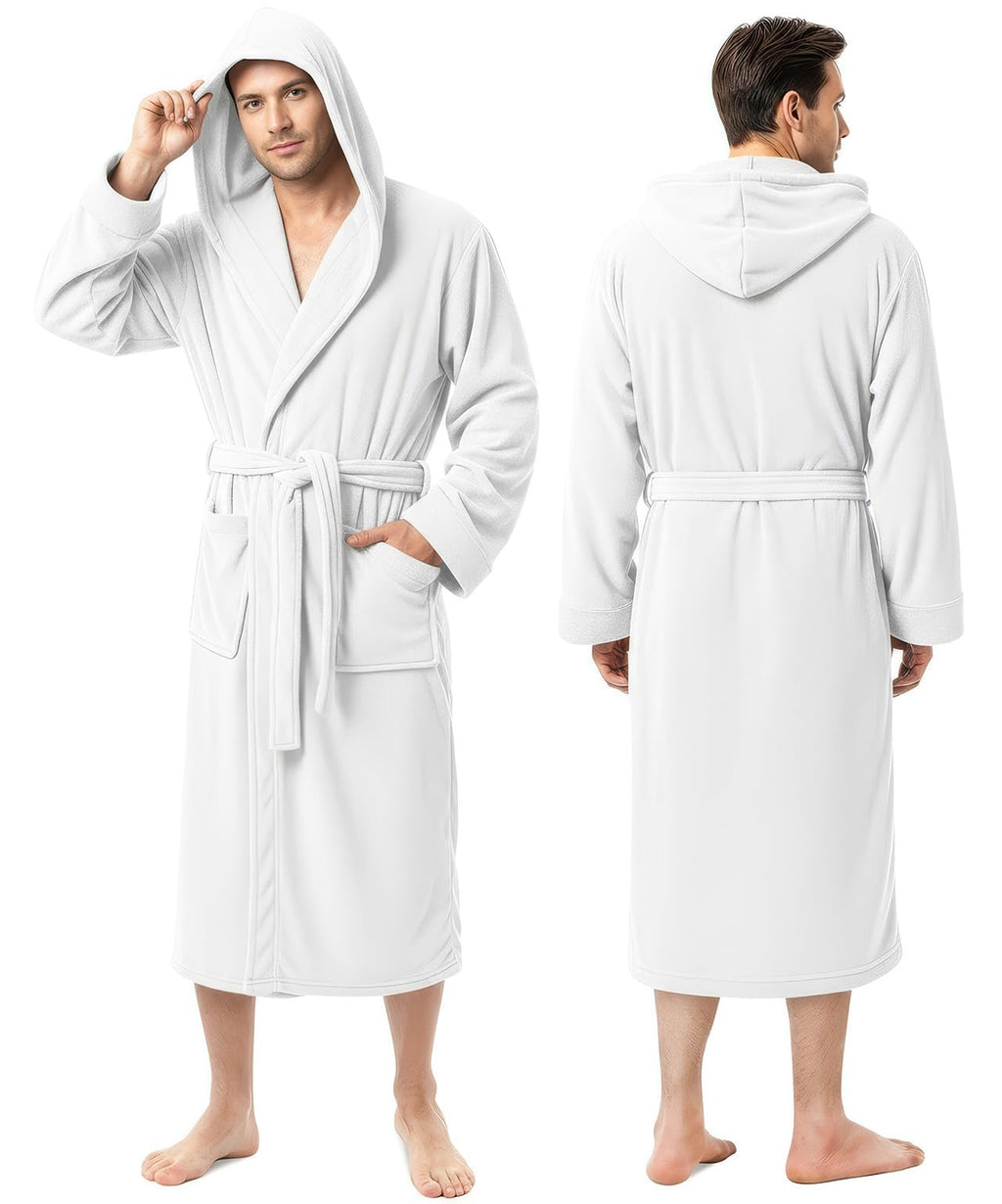 Men’s Fleece Hooded Bathrobe, Super Soft Plush Dressing Gown & Warm Loungewear for Home, Spa & Winter Use
