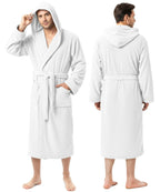 Men’s Fleece Hooded Bathrobe, Super Soft Plush Dressing Gown & Warm Loungewear for Home, Spa & Winter Use