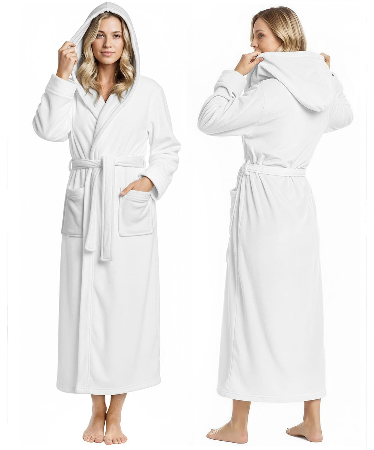 Women’s Fleece Hooded Bathrobe, Super Soft Plush Dressing Gown & Cozy Loungewear for Home, Spa & Winter Comfort