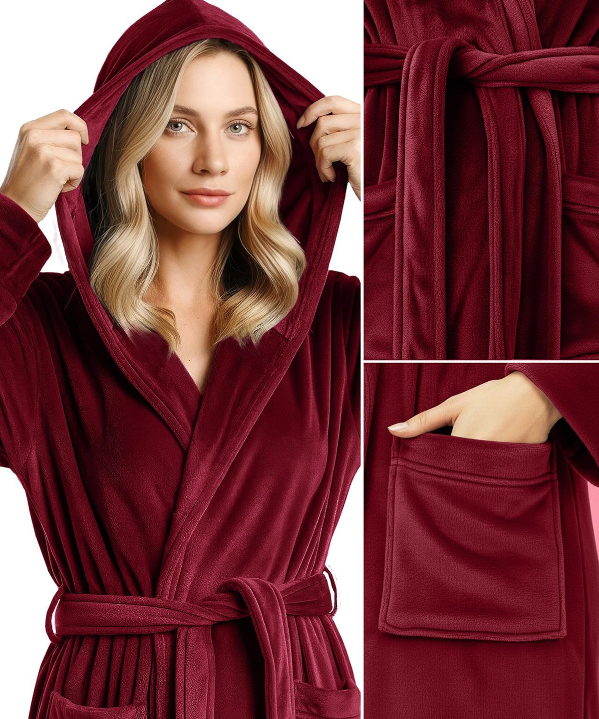 Women’s Fleece Hooded Bathrobe, Super Soft Plush Dressing Gown & Cozy Loungewear for Home, Spa & Winter Comfort
