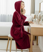 Women’s Fleece Hooded Bathrobe, Super Soft Plush Dressing Gown & Cozy Loungewear for Home, Spa & Winter Comfort