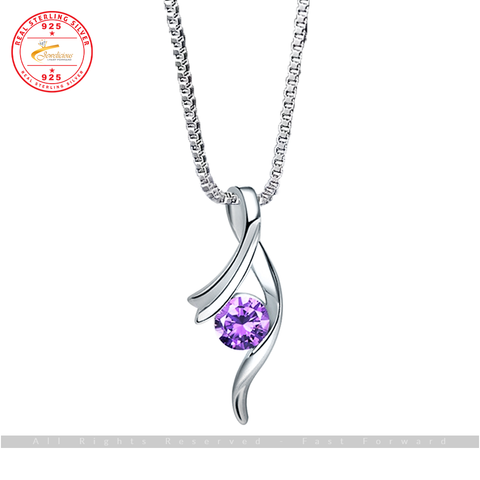 Purple Crystal Zircon Simple Pendant Necklace Length 45cm 925 Sterling Silver Jewelicious