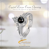 Crystal Zircon Crown Opening Adjustable Couple Ring 925 Sterling Silver Jewelicious