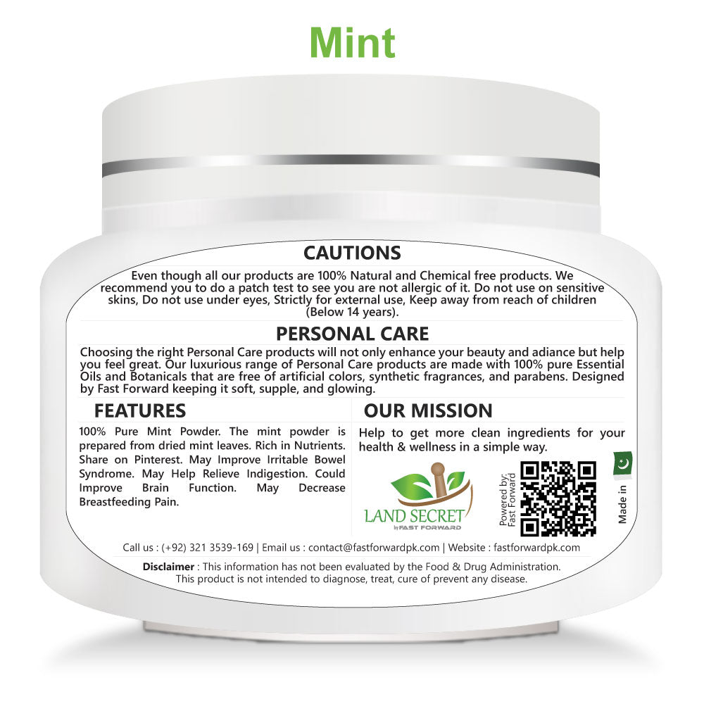 Mint Powder 100% Pure and Natural for Salads, Juices, Sherbats, Soups, Curries & Mint Tea 100 GM Land Secret