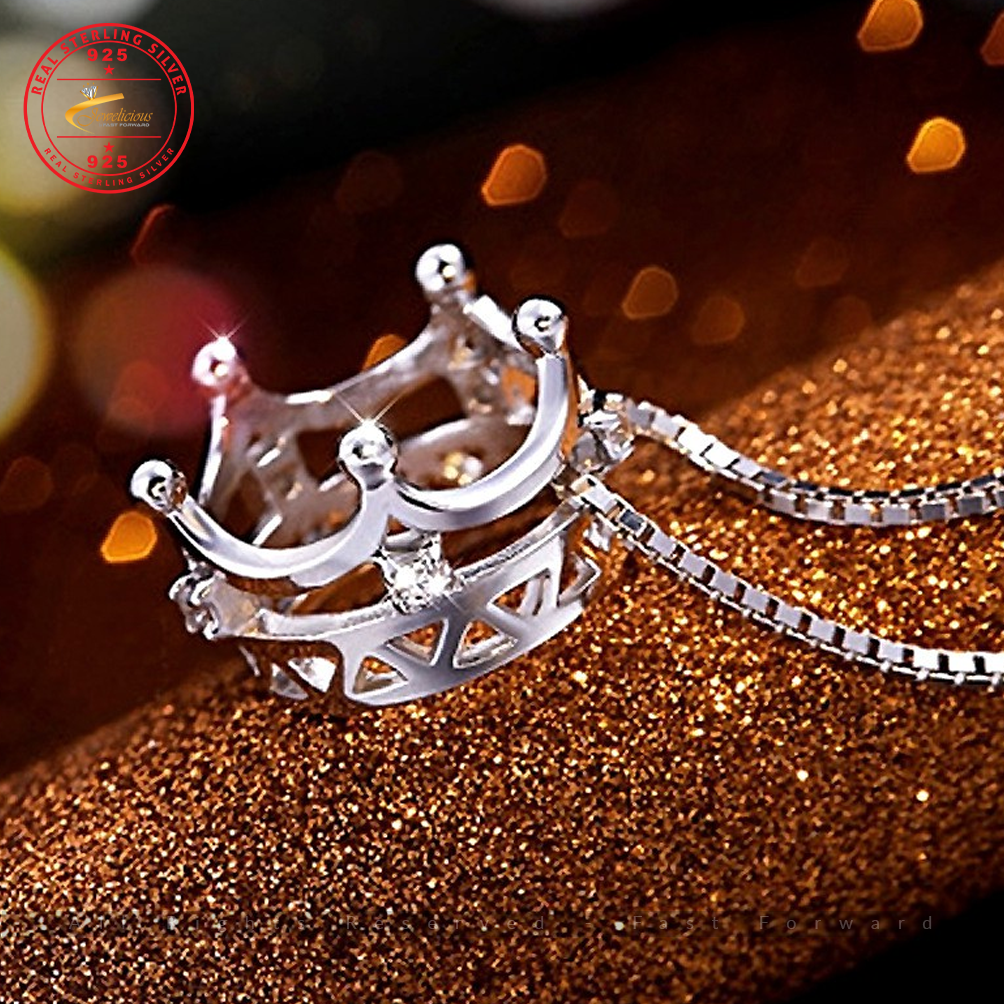 Princess Crown Zircon Pendant Necklace For Women Gift 45cm Box Chain Choker Collares Kolye 925 Sterling Silver Jewelicious
