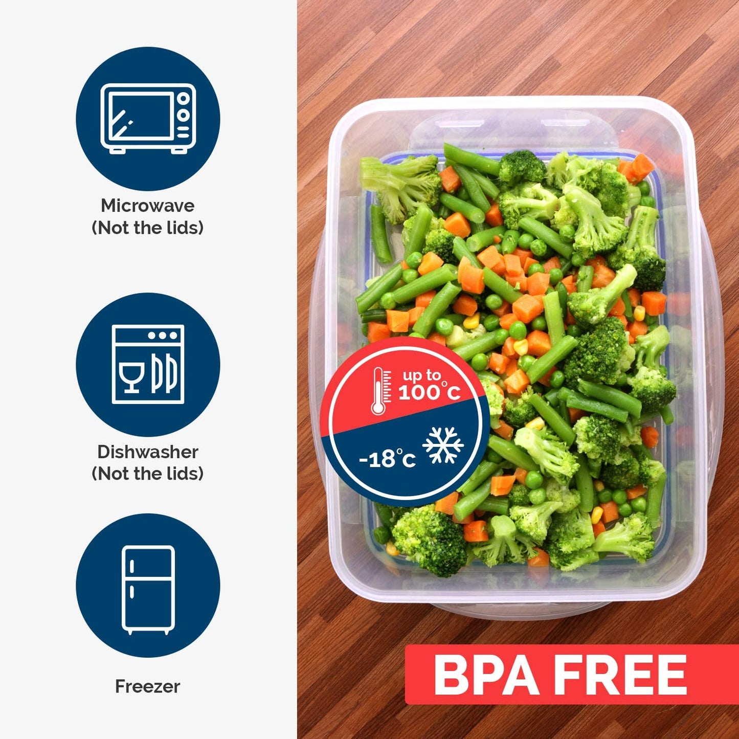 Plastic Food Containers set 3 Containers and 3 Lids Food Storage Containers with Airtight Lids Fast Forward