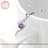 Purple Crystal Zircon Simple Pendant Necklace Length 45cm 925 Sterling Silver Jewelicious