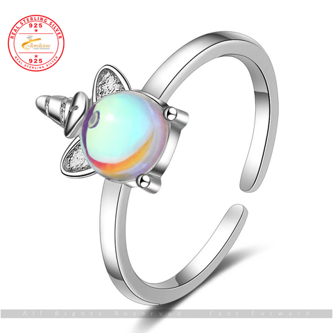 Crystal Zircon Unicorn Ring Adjustable Size Open Ring 925 Sterling Silver Jewelicious