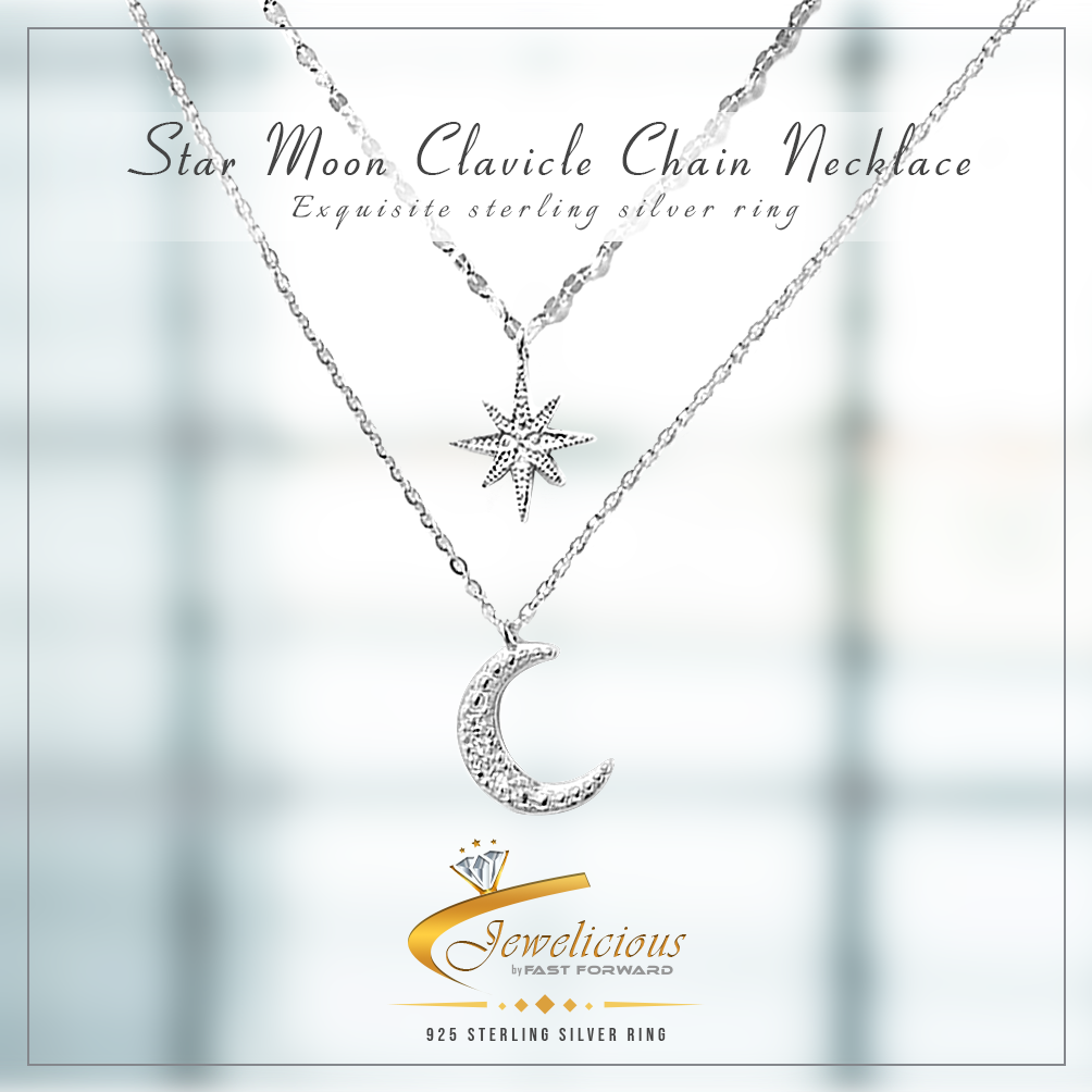 Double Layer Star Moon Clavicle Chain Necklace For Women Girl Cubic Zircon Necklace 925 Sterling Silver Jewelicious