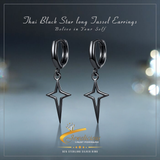 Black Thai Silver Star Simple Retro Long Tassel Earrings 925 Sterling Silver Jewelicious
