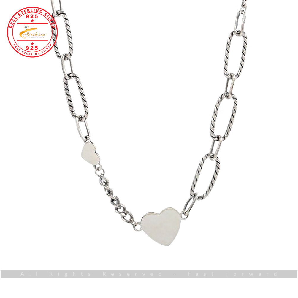 Temperament Retro 925 Sterling Silver Love Heart Pendant Thick Chains Necklace Jewelry 925 Sterling Silver Jewelicious
