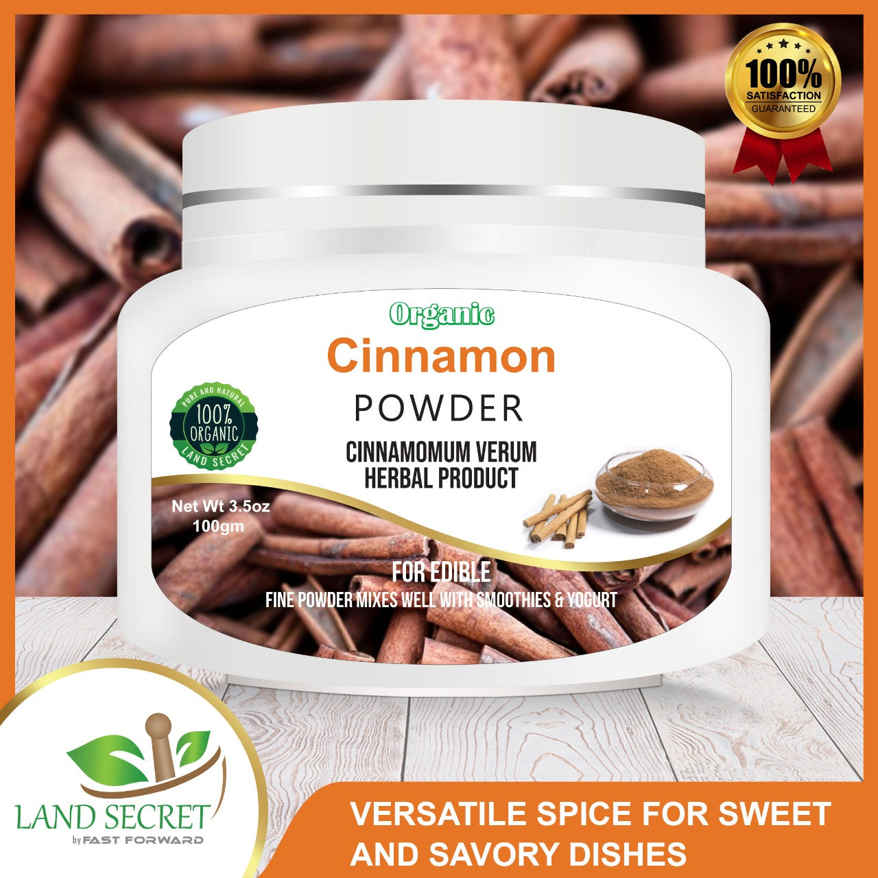 Cinnamon Fine Powder 100% Raw, Delicious, Aromatic Cinnamon Perfect for Baking, Cooking & Smoothies Dar Chini Powder 100 gm Land Secret