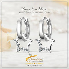 Zircon Star Round Shape Cute Trendy Style Earrings 925 Sterling Silver Jewelicious