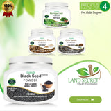 Precious Pack of 4 Natural Benefits Herbs Black Seed Powder | Moringa Leaf Powder | Ashwagandha Root Powder | Chia Seeds Powder 100% Organic each Box 100 gm Land Secret
