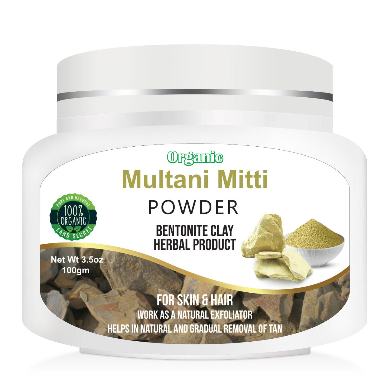 Fuller's Earth Powder  Multani Mud Mitti Clay  Bentonite Clay  100% Pure No Added Fragrance  Natural Face Pack 100 gm Land Secret