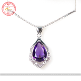 Bague Ringen Elegant Water Drop Shaped Pendant Amethyst Necklace 925 Sterling Silver Jewelicious