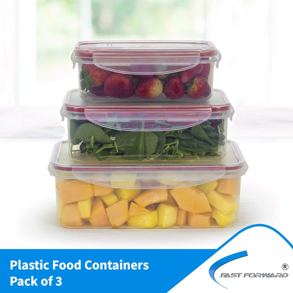 Plastic Food Containers set 3 Containers and 3 Lids Food Storage Containers with Airtight Lids Fast Forward