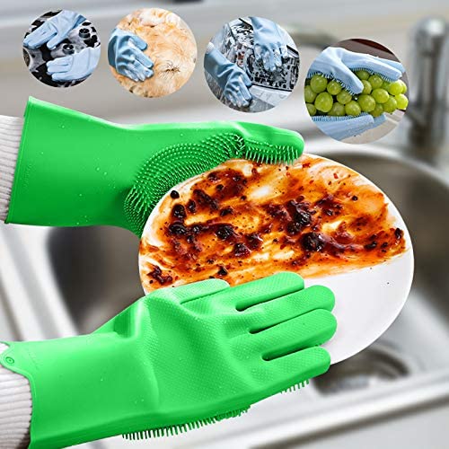 Magic Dishwashing Gloves, Reusable Silicone Dish Gloves with Sponge Scrubbers 1 Pair, 2 Gloves Multicolor Fast Forward