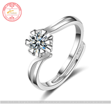 Crystal Zircon Flower Open Ring Size Adjustable 925 Sterling Silver Jewelicious