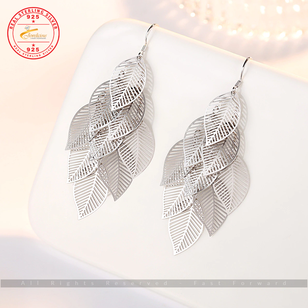 925 Sterling Silver Jewelry Fashion Woman Earring Retro Hollow Maple Leaf Exaggerated Long Tassel Hanging