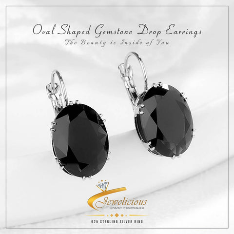 Oval Shaped Sapphire Gemstone Drop Earrings 925 Sterling Silver Jewelicious