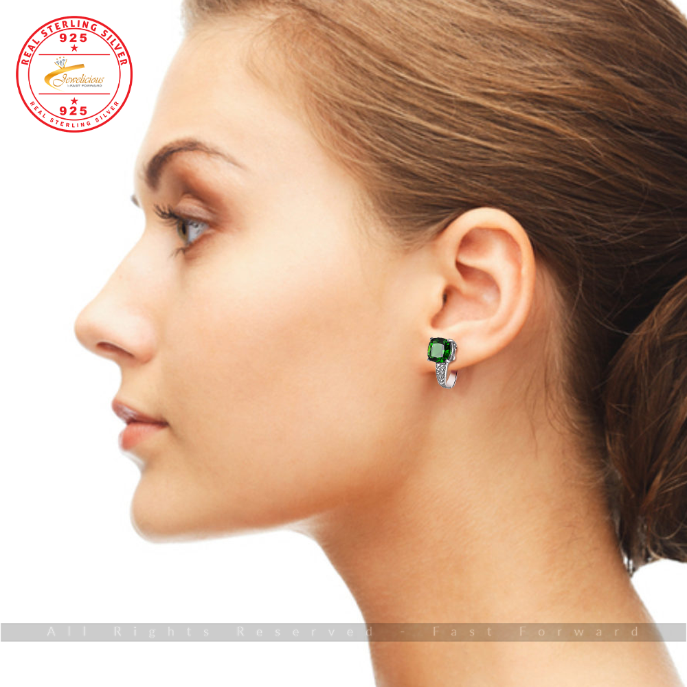Color Square Shining Green Clear CZ Zircon Stud Earrings Pendientes 925 Sterling Silver Jewelicious