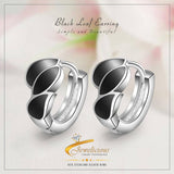 Hoop Earrings Black Leaf Earring 925 Sterling Silver Jewelicious