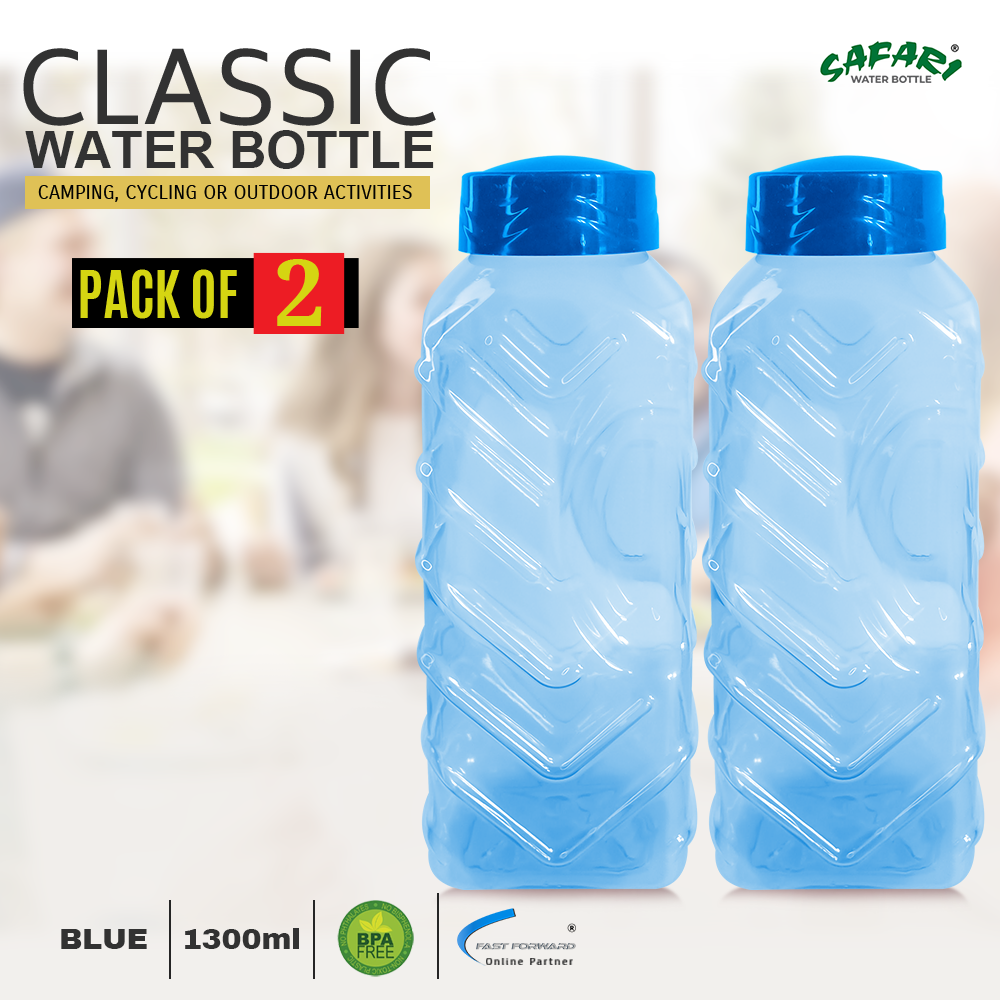 Classic Plastic Water Bottles with Lids - Durable and Premium 1300 ml Perfect for Indoor, Outdoor, and Parties Use BPA Free Pack of 2
