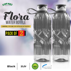 Flora Water Bottle's Two-Color Waves Design Cap and Strong Plastic Handle - 1 Liter Capacity, BPA-Free, and Features Excellent Vertical Waves Textured Design Safari Bottles