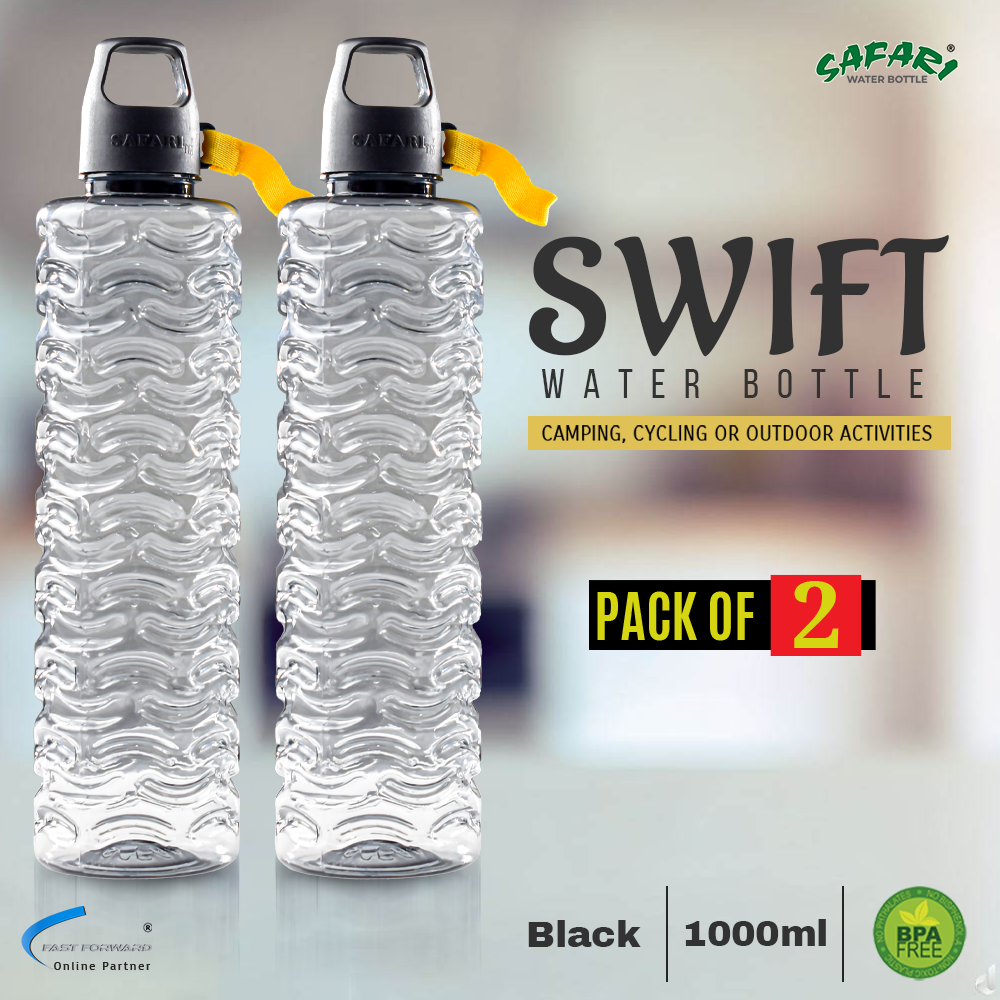Swift Water Bottle with Black Handle Caps Strong Grip, 1000ml Safari Bottles