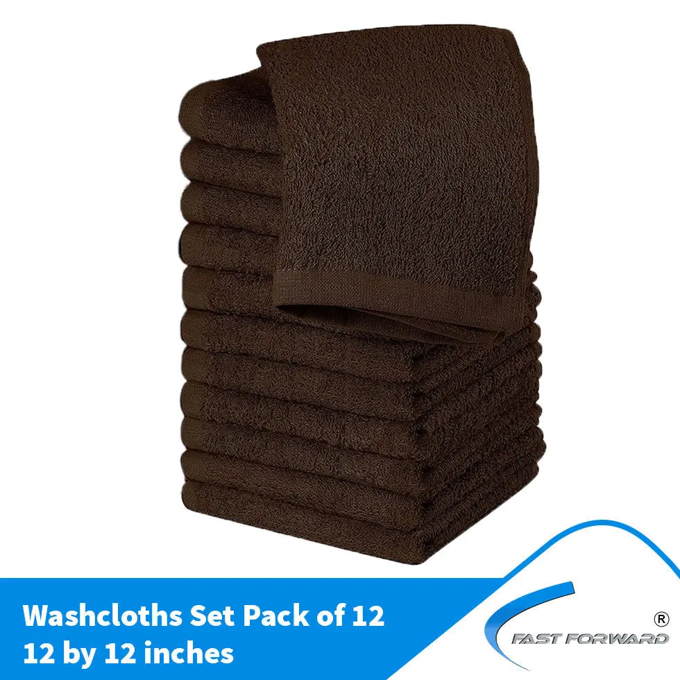 Luxury Cotton Washcloth Towel Set Champagne 12x12 100% Cotton 12 Pack Fast Forward