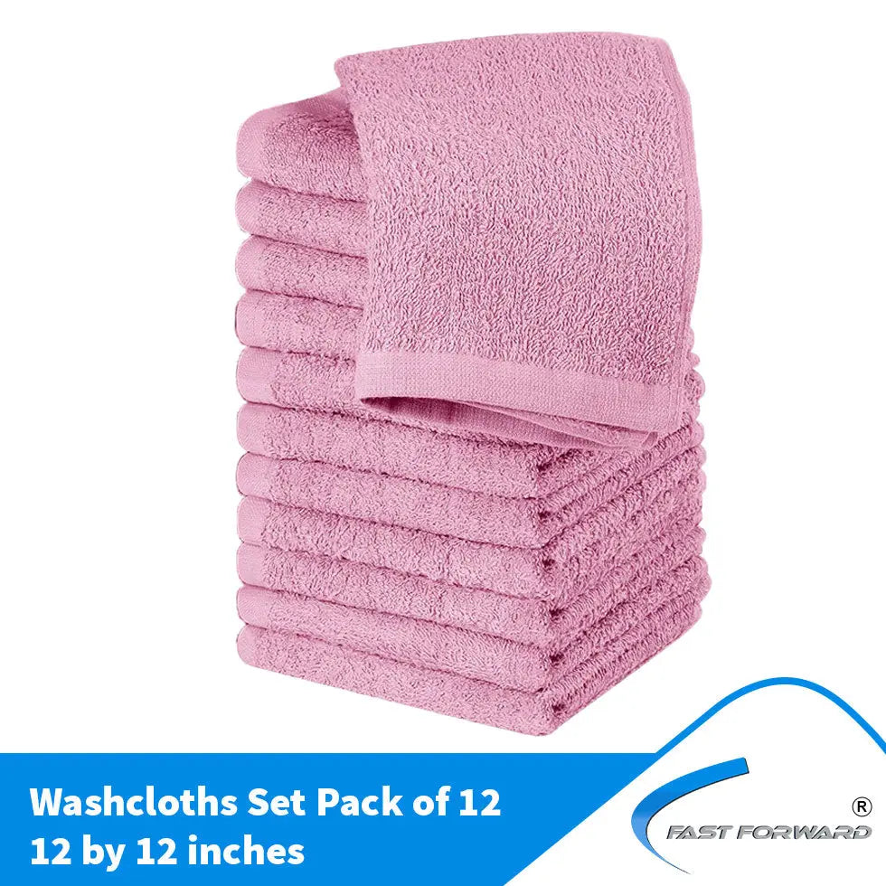 Luxury Cotton Washcloth Towel Set Champagne 12x12 100% Cotton 12 Pack Fast Forward