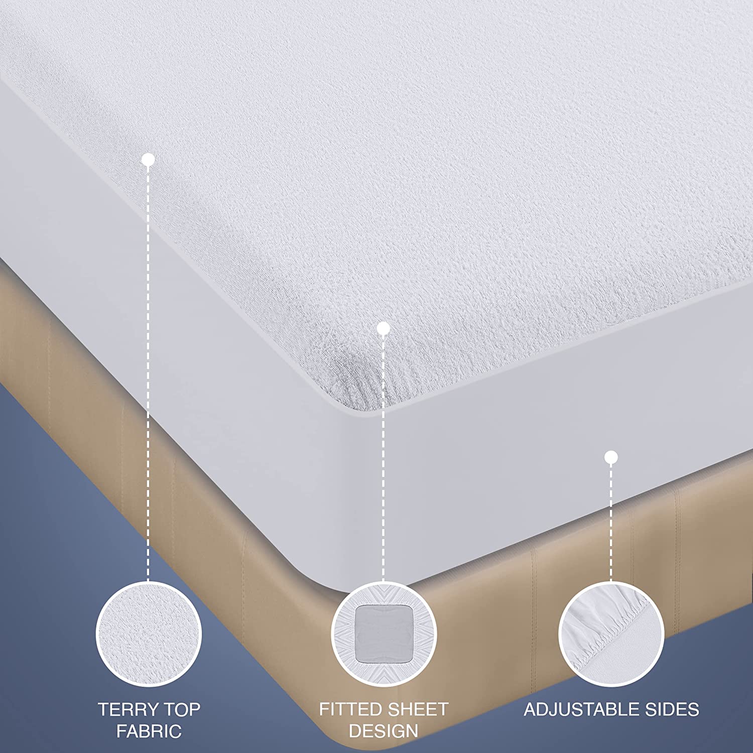 Terry Top Protector Mattress Cover Breathable, Fitted Style with Stretchable Pockets Fast Forward