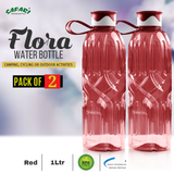 Flora Water Bottle's Two-Color Waves Design Cap and Strong Plastic Handle - 1 Liter Capacity, BPA-Free, and Features Excellent Vertical Waves Textured Design Safari Bottles
