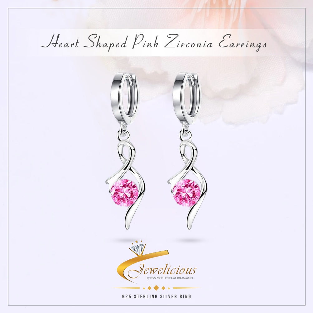 Silver Plated Heart-Shaped Blue Pink Cubic Zirconia Earrings - Jewelicious