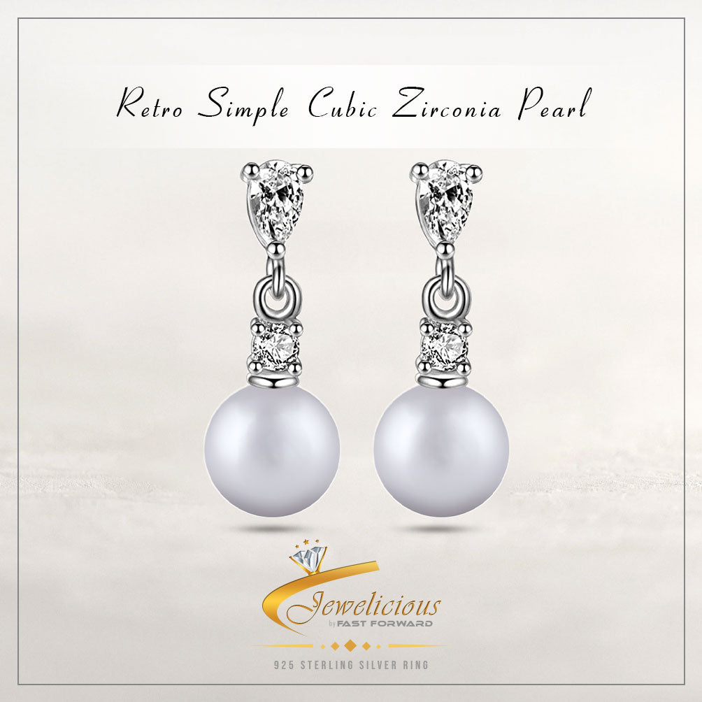 Silver Plating Retro Stud Earrings with Cubic Zirconia Pearl