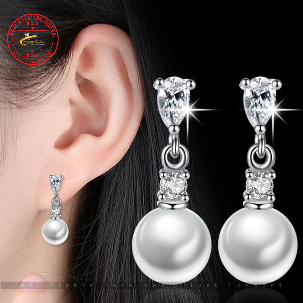 Silver Plating Retro Stud Earrings with Cubic Zirconia Pearl