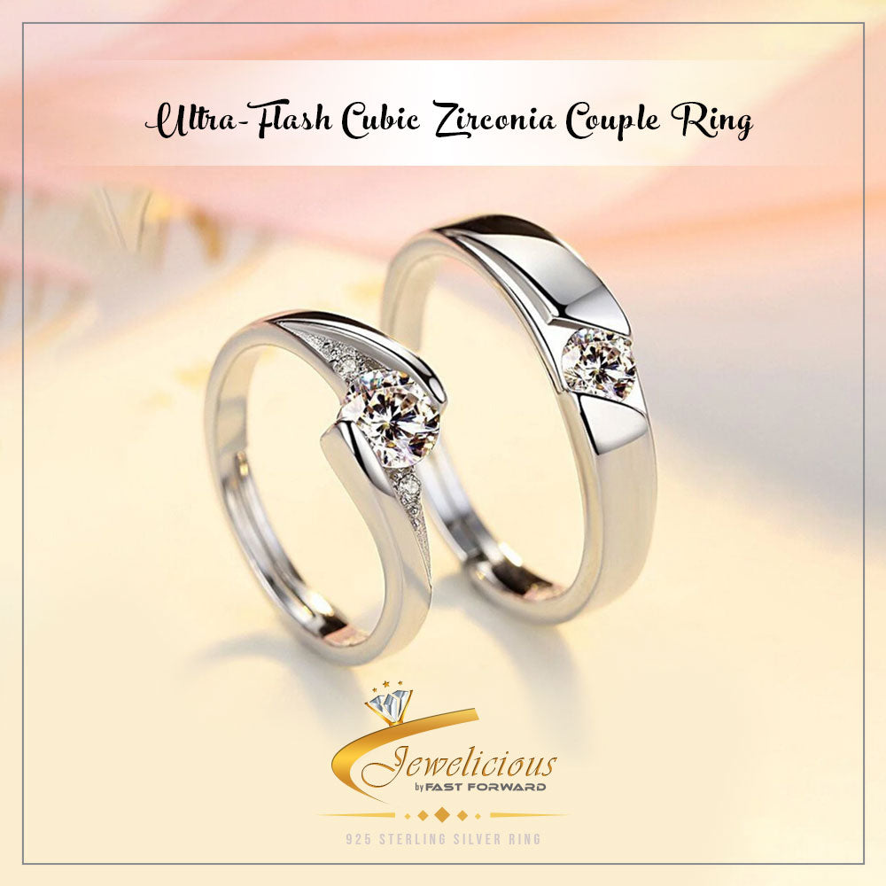 Silver Plating Ultra-Flash Cubic Zirconia Couple Ring - Jewelicious