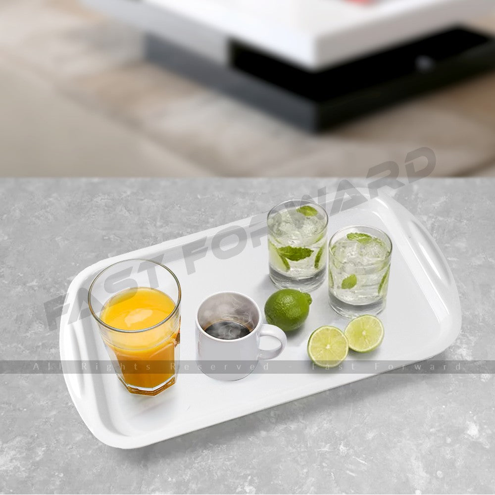 Tray Rectangle White Melamine Serving Tray with Handles 21X14.5 Inches - Fast Forward
