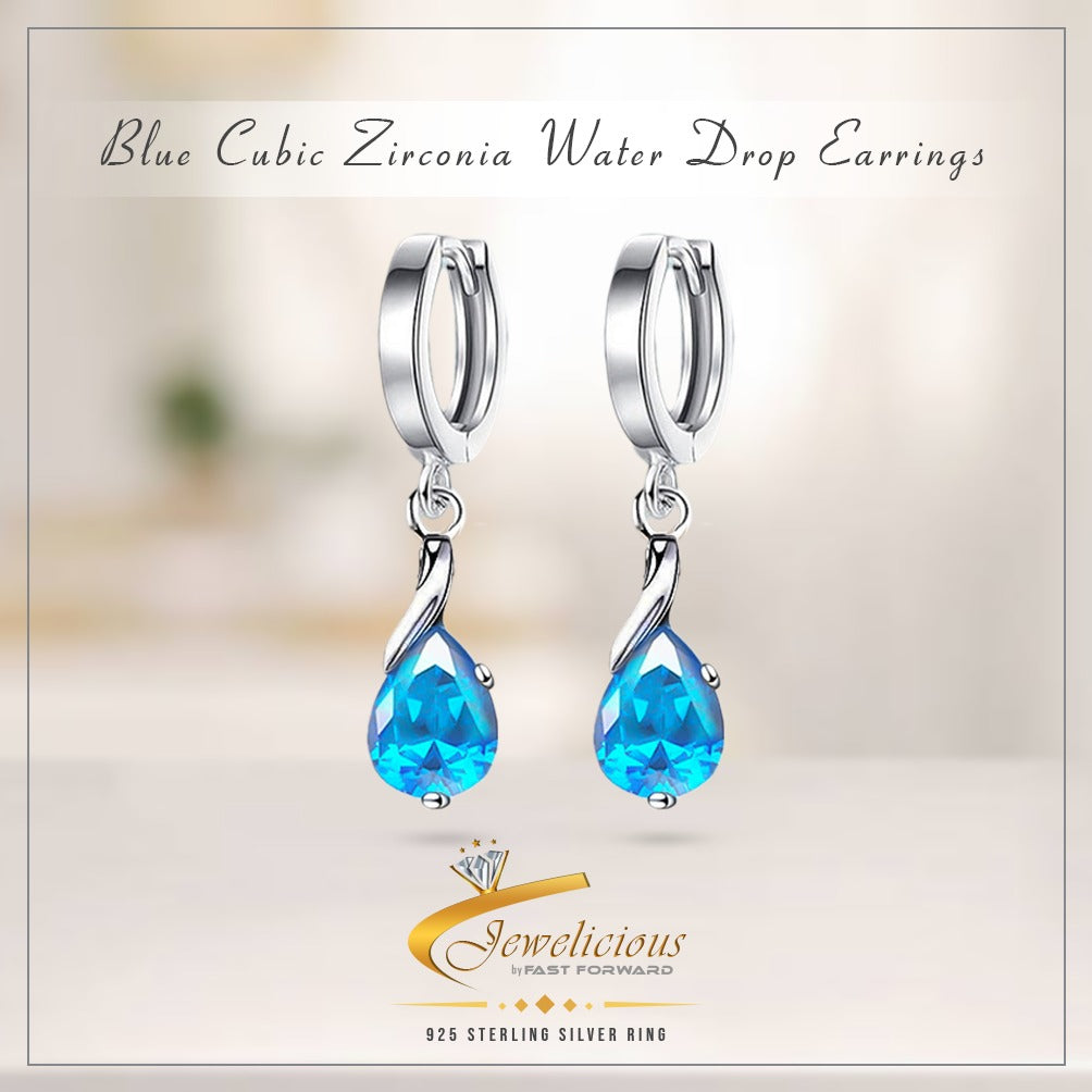 Jewelicious' High-Quality Silver Plated Blue Cubic Zirconia Water Drop Earrings