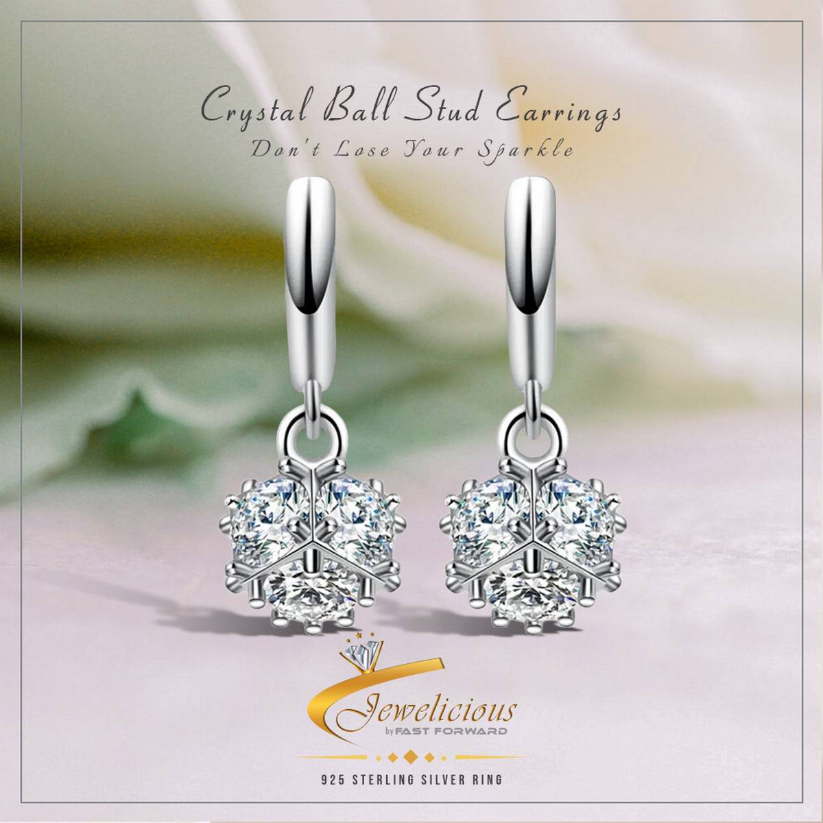 Crystal Ball AAA CZ Z Stud Earrings 925 Sterling Silver Jewelicious