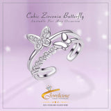Cubic Zirconia Butterfly Open Ring Adjustable 925 Sterling Silver Jewelicious